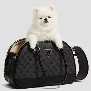 GUESS Jesco Pet Carrier Dog or Cat Travel Bag Black 4G Logo Print Faux Leather